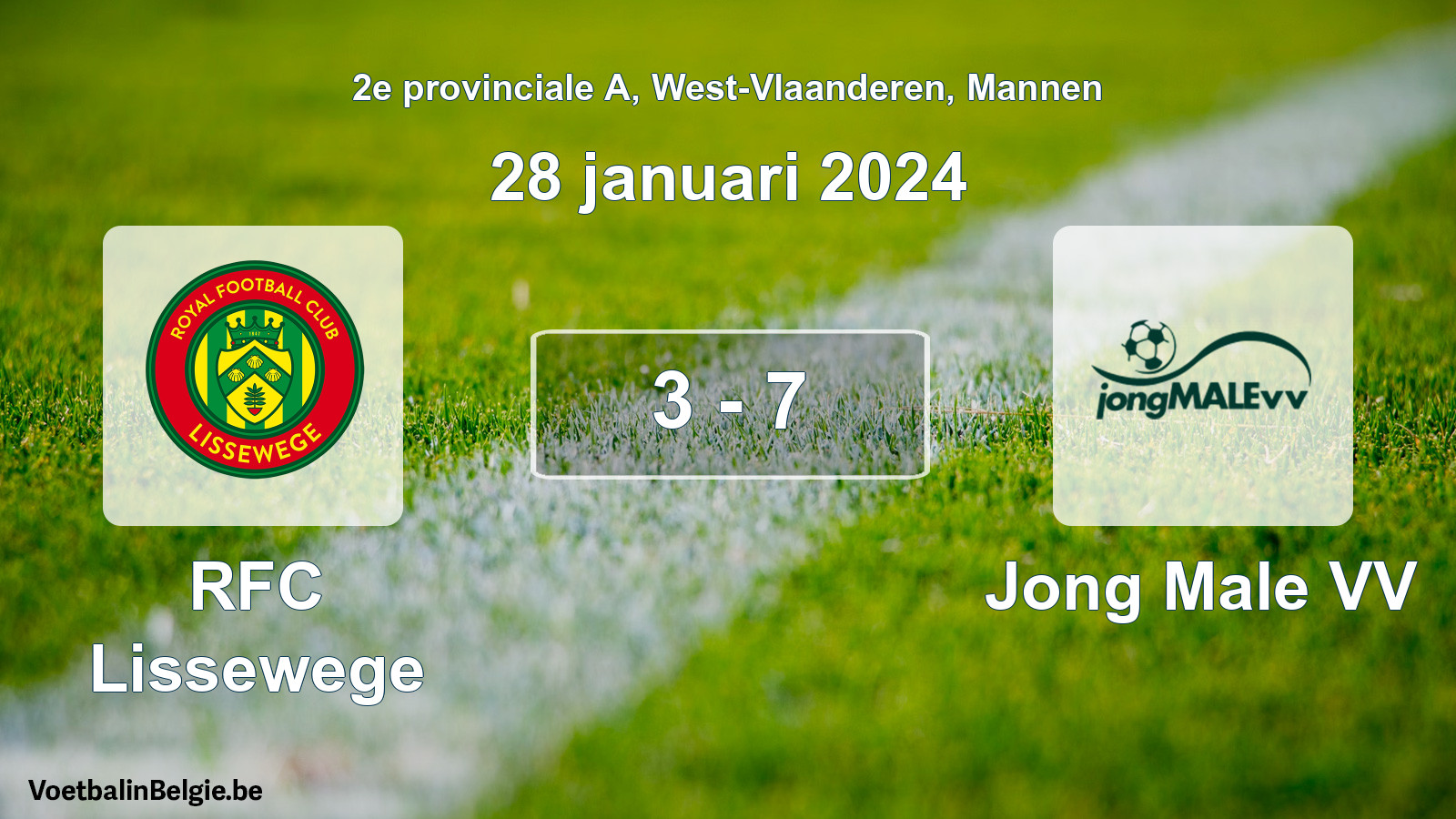 Gespeelde wedstrijd mannenvoetbal: RFC Lissewege - Jong Male VV 3 - 7 (28 januari 2024)