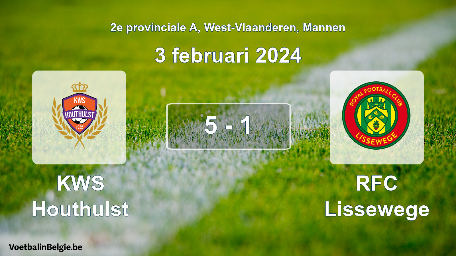 Gespeelde wedstrijd mannenvoetbal: KWS Houthulst - RFC Lissewege 5 - 1 (3 februari 2024)