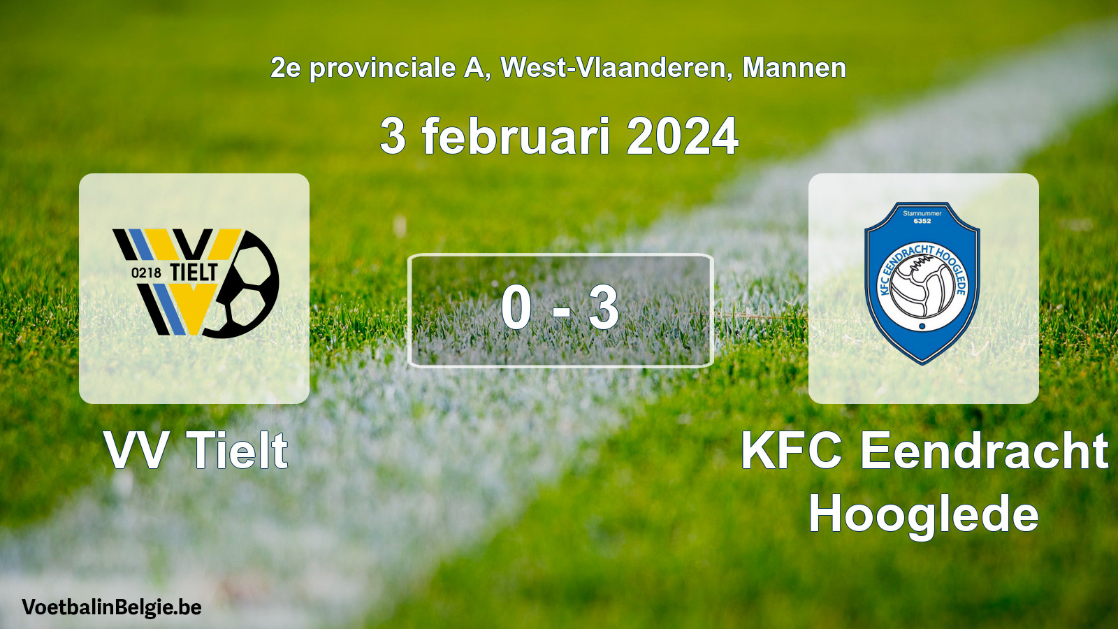 Gespeelde wedstrijd mannenvoetbal: VV Tielt - KFC Eendracht Hooglede 0 - 3 (3 februari 2024)