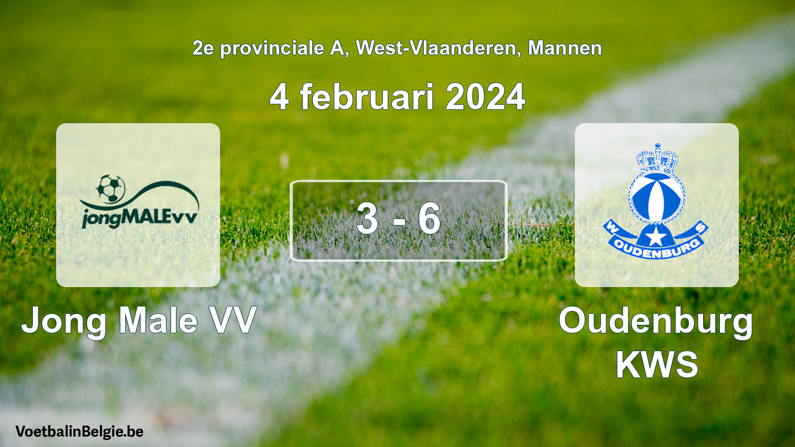 Gespeelde wedstrijd mannenvoetbal: Jong Male VV - Oudenburg KWS 3 - 6 (4 februari 2024)