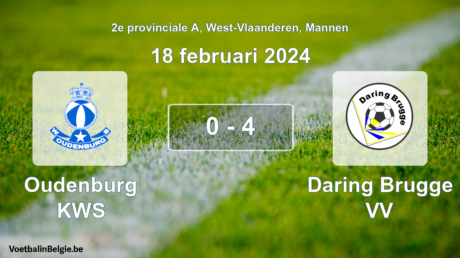 Gespeelde wedstrijd mannenvoetbal: Oudenburg KWS - Daring Brugge VV 0 - 4 (18 februari 2024)