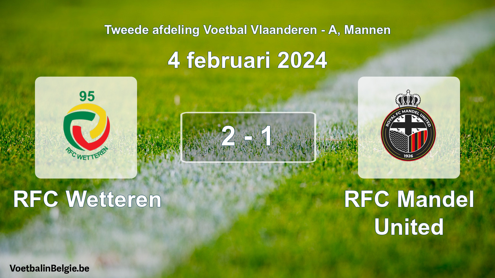 Gespeelde wedstrijd mannenvoetbal: RFC Wetteren - RFC Mandel United 2 - 1 (4 februari 2024)