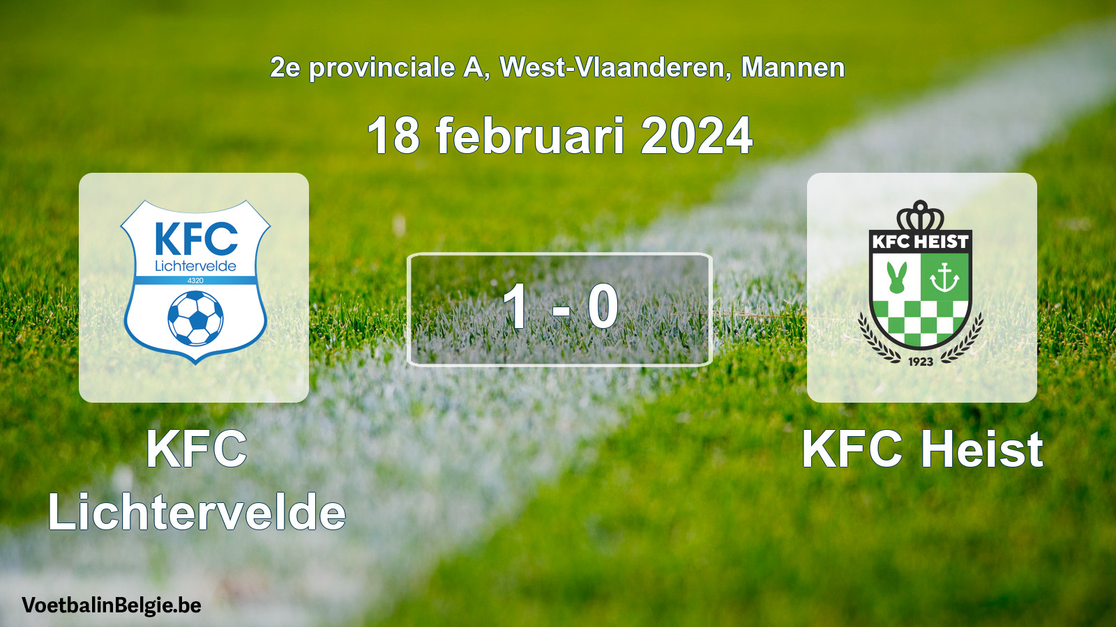 Gespeelde wedstrijd mannenvoetbal: KFC Lichtervelde - KFC Heist 1 - 0 (18 februari 2024)