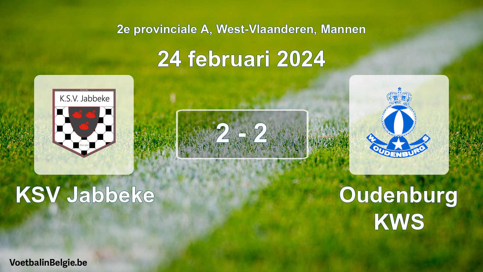 Gespeelde wedstrijd mannenvoetbal: KSV Jabbeke - Oudenburg KWS 2 - 2 (24 februari 2024)