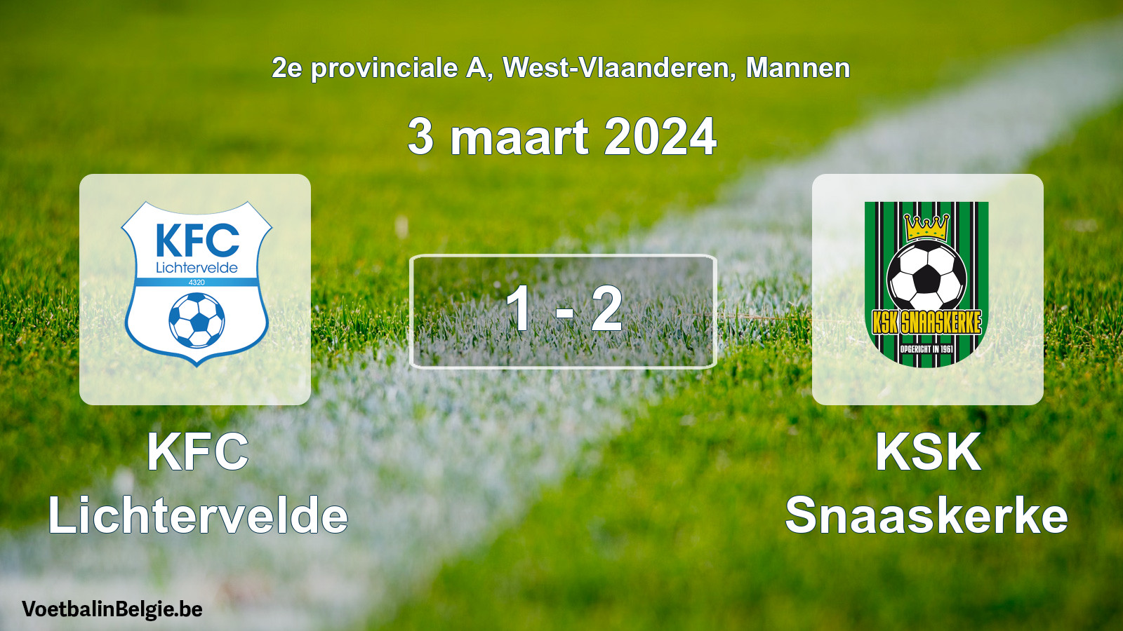 Gespeelde wedstrijd mannenvoetbal: KFC Lichtervelde - KSK Snaaskerke 1 - 2 (3 maart 2024)