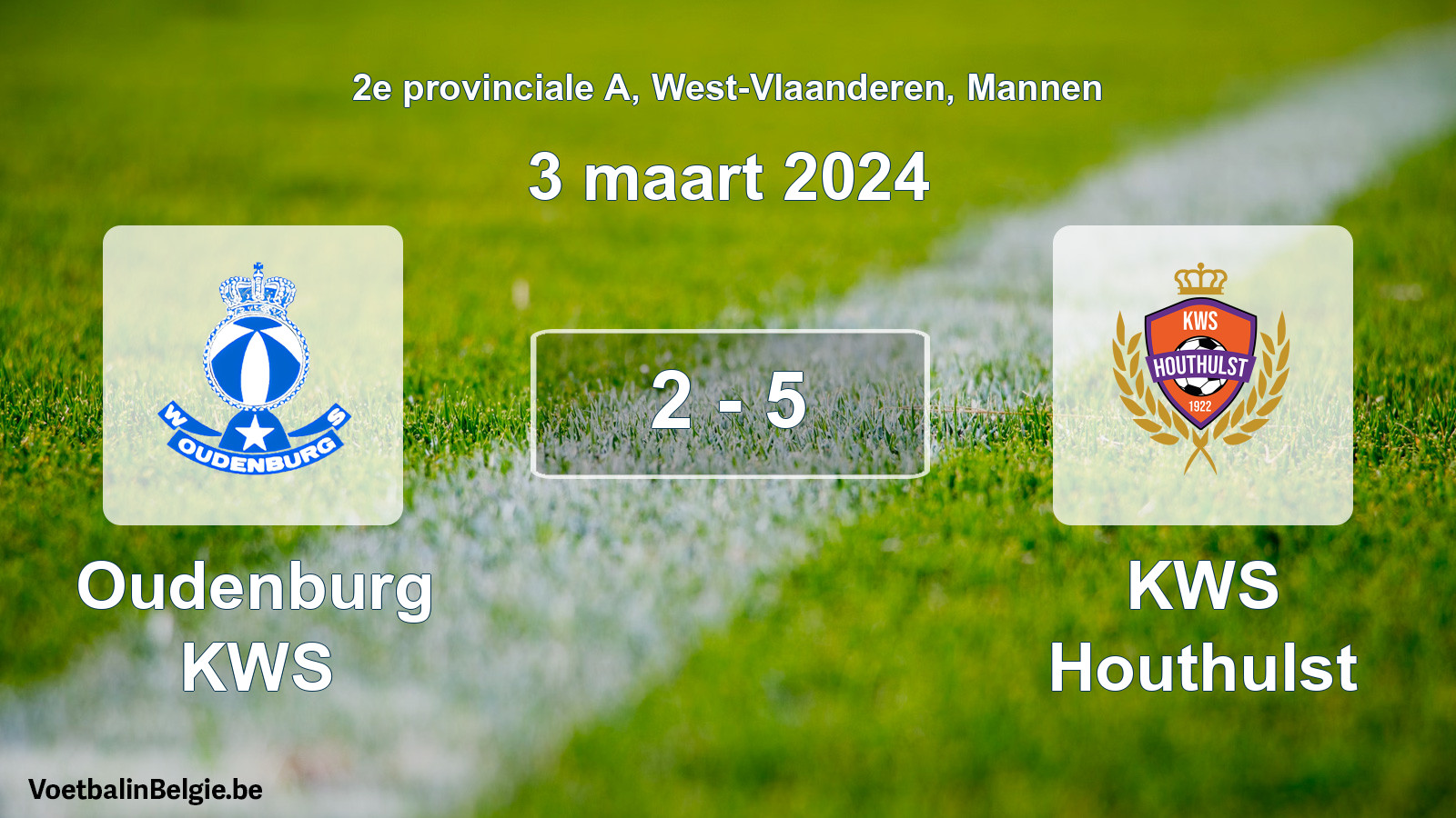 Gespeelde wedstrijd mannenvoetbal: Oudenburg KWS - KWS Houthulst 2 - 5 (3 maart 2024)