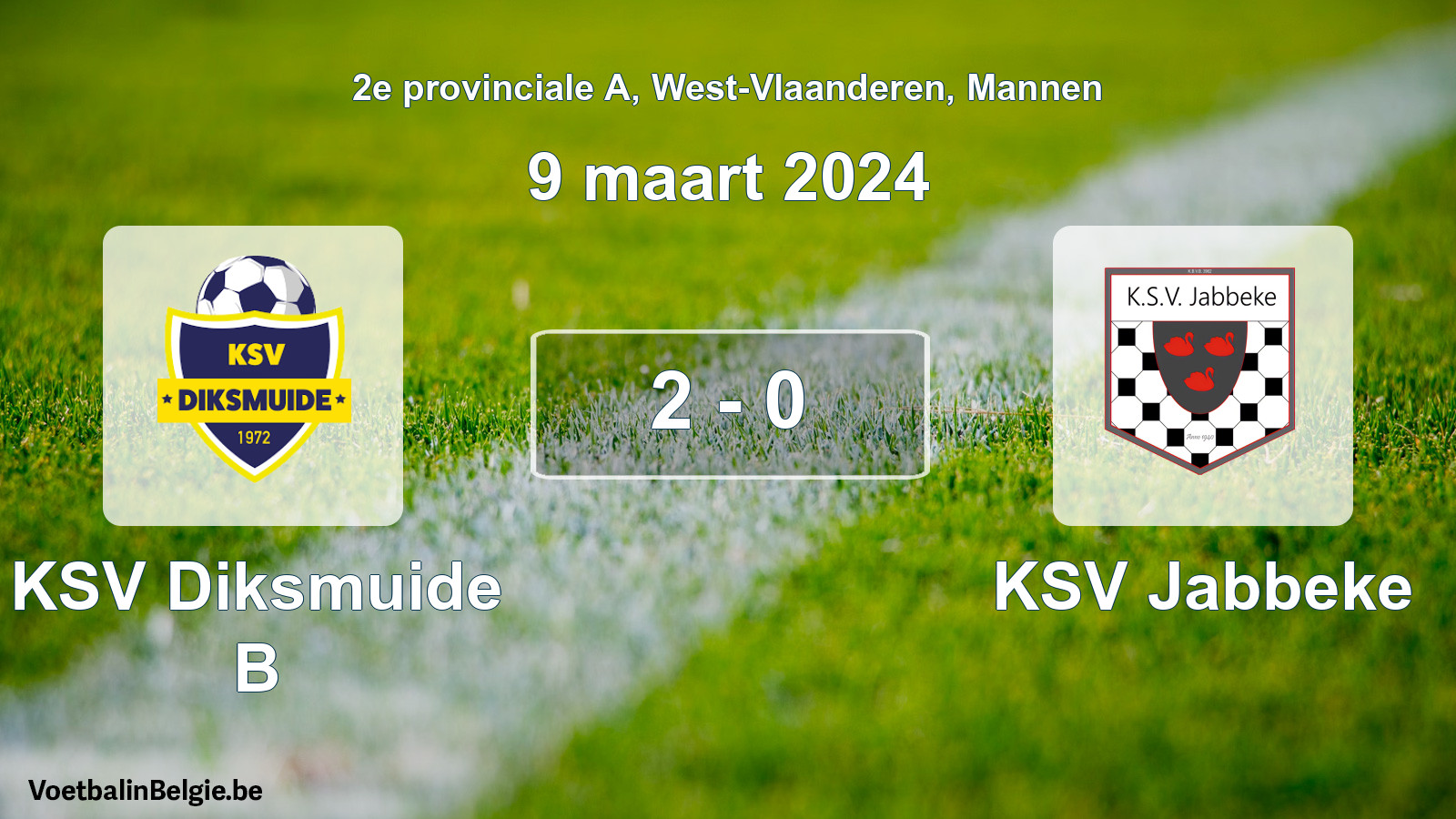 Gespeelde wedstrijd mannenvoetbal: KSV Diksmuide B - KSV Jabbeke 2 - 0 (9 maart 2024)