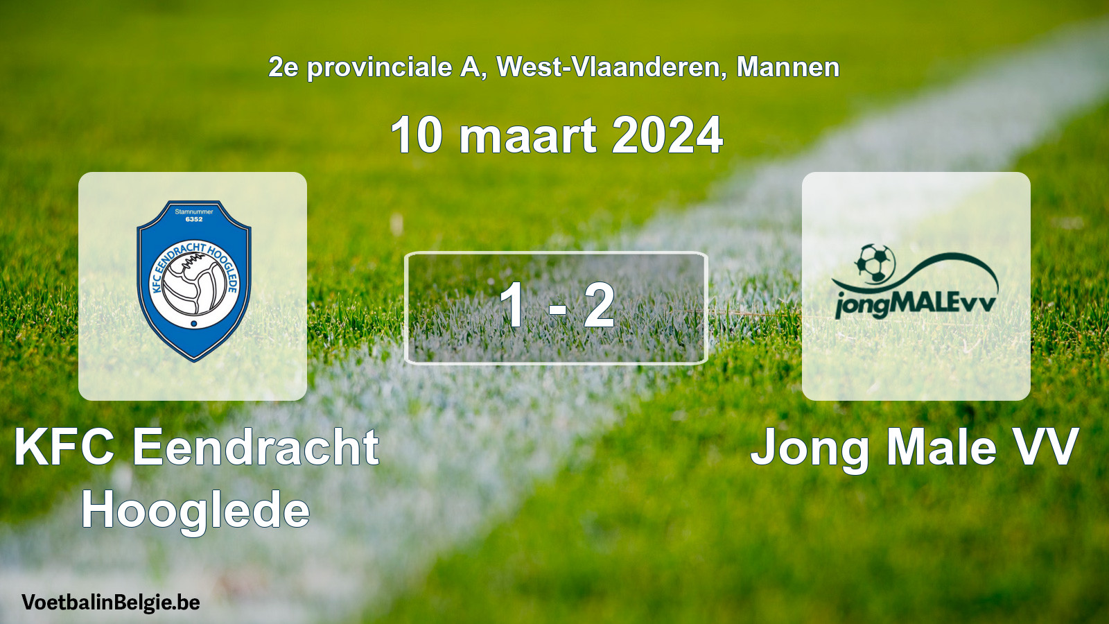 Gespeelde wedstrijd mannenvoetbal: KFC Eendracht Hooglede - Jong Male VV 1 - 2 (10 maart 2024)