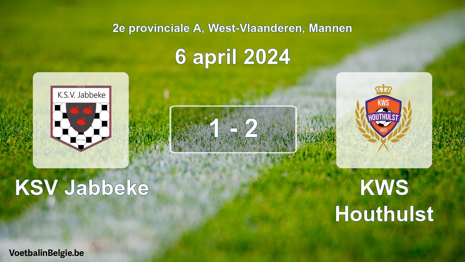 Gespeelde wedstrijd mannenvoetbal: KSV Jabbeke - KWS Houthulst 1 - 2 (6 april 2024)