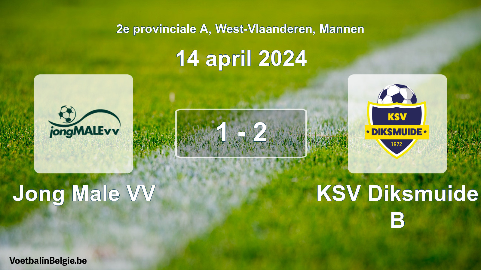 Gespeelde wedstrijd mannenvoetbal: Jong Male VV - KSV Diksmuide B 1 - 2 (14 april 2024)