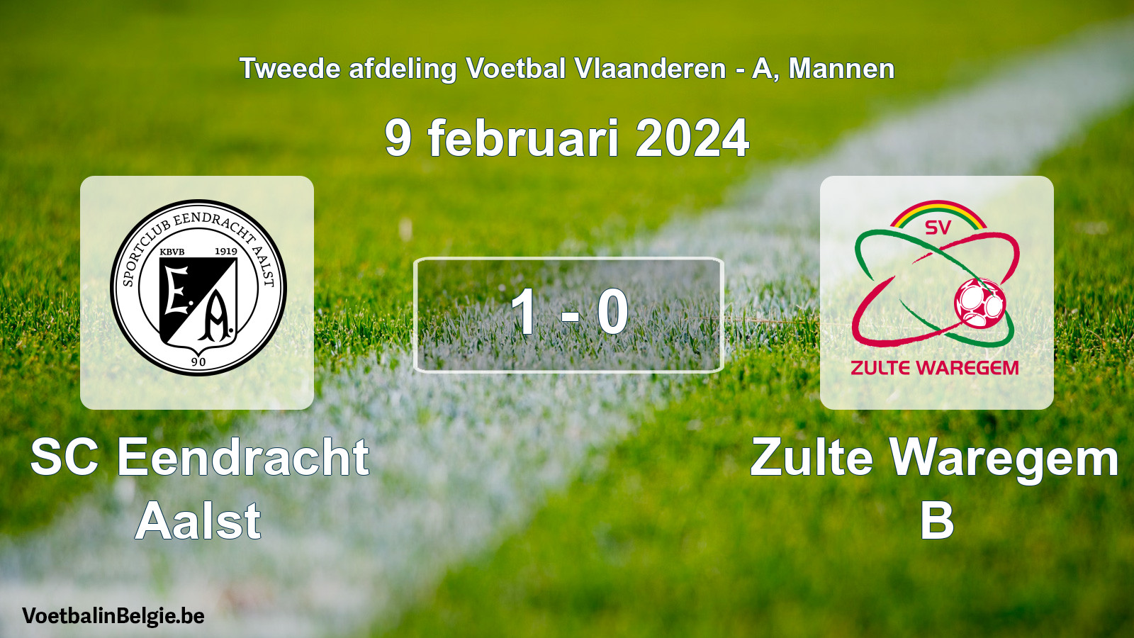 Gespeelde wedstrijd mannenvoetbal: SC Eendracht Aalst - Zulte Waregem B 1 - 0 (9 februari 2024)