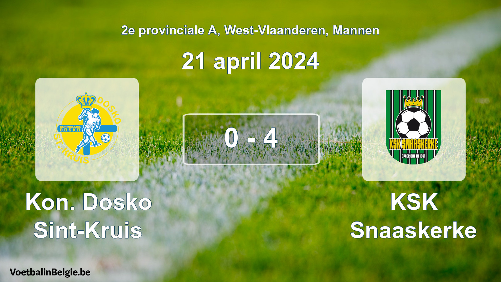 Gespeelde wedstrijd mannenvoetbal: Kon. Dosko Sint-Kruis - KSK Snaaskerke 0 - 4 (21 april 2024)