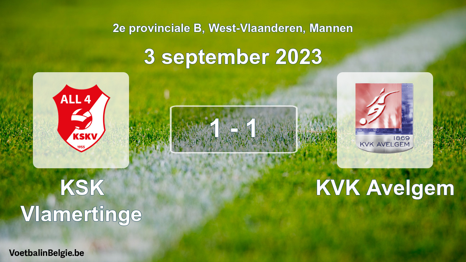 Match joué football hommes: KSK Vlamertinge - KVK Avelgem 1 - 1 (3 septembre 2023)