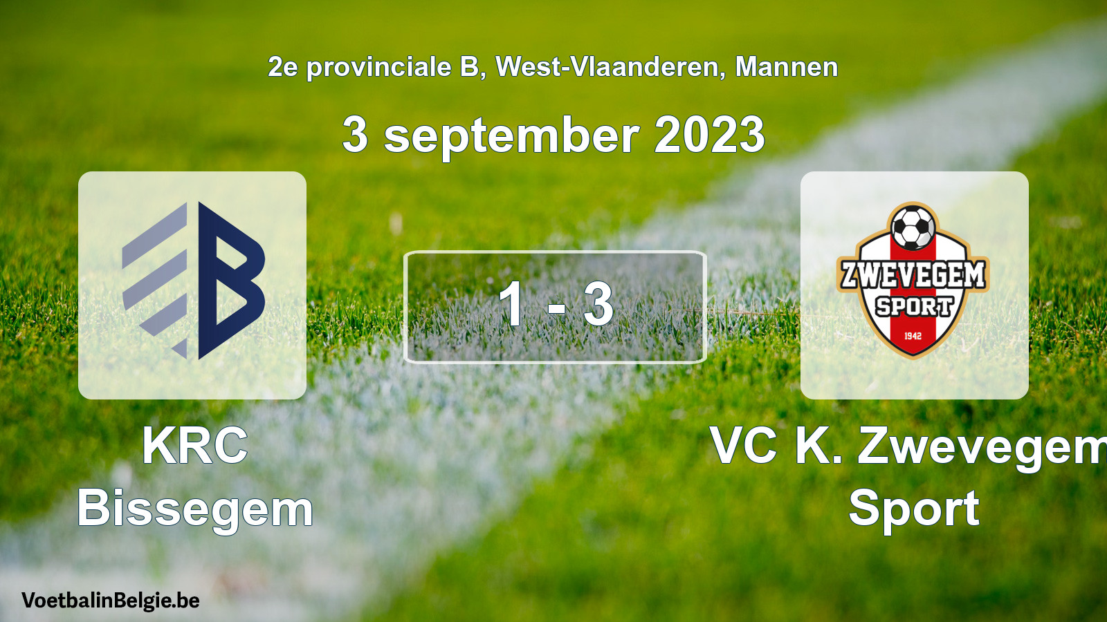 Gespeelde wedstrijd mannenvoetbal: KRC Bissegem - VC K. Zwevegem Sport 1 - 3 (3 september 2023)