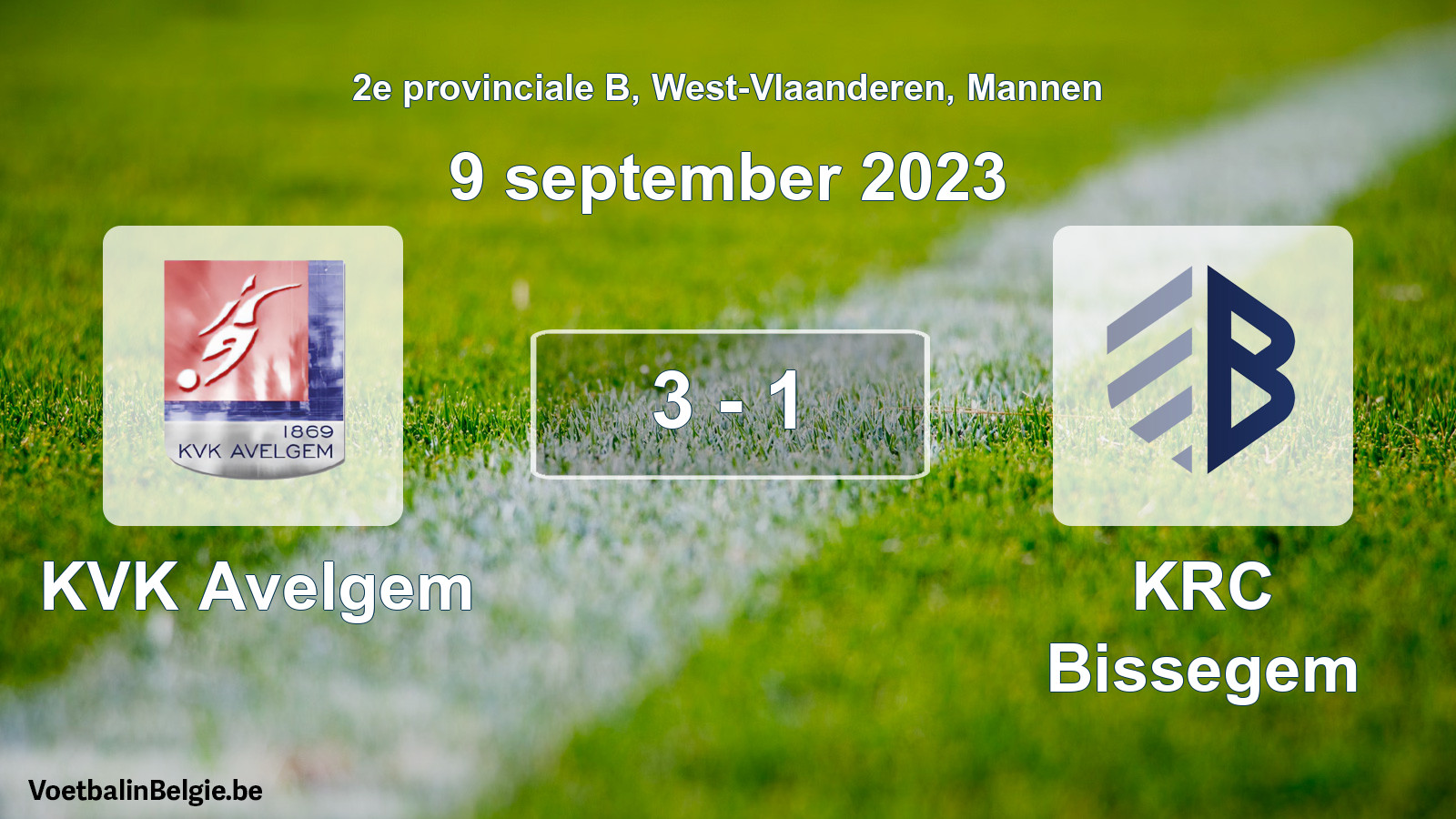 Gespeelde wedstrijd mannenvoetbal: KVK Avelgem - KRC Bissegem 3 - 1 (9 september 2023)