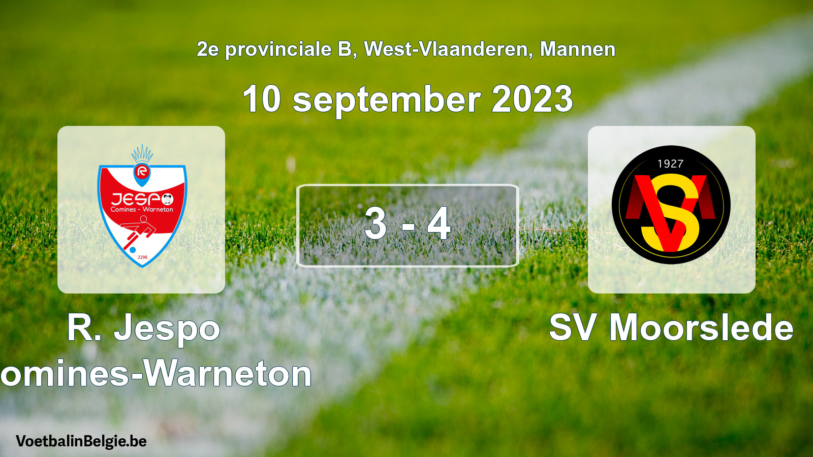 Gespeelde wedstrijd mannenvoetbal: R. Jespo Comines-Warneton - SV Moorslede 3 - 4 (10 september 2023)