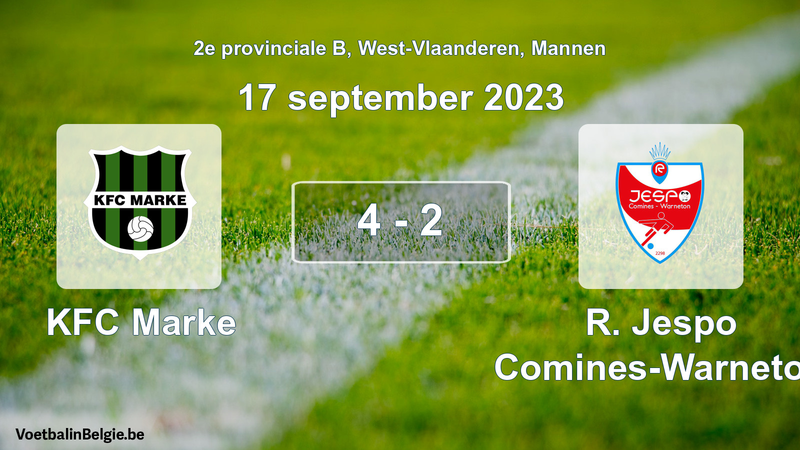 Match joué football hommes: KFC Marke - R. Jespo Comines-Warneton 4 - 2 (17 septembre 2023)