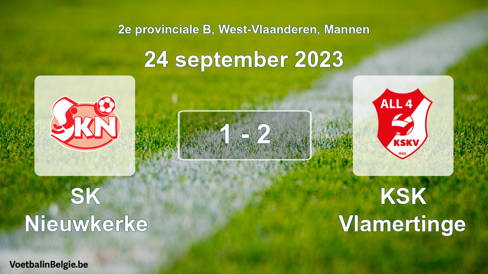 Gespeelde wedstrijd mannenvoetbal: SK Nieuwkerke - KSK Vlamertinge 1 - 2 (24 september 2023)