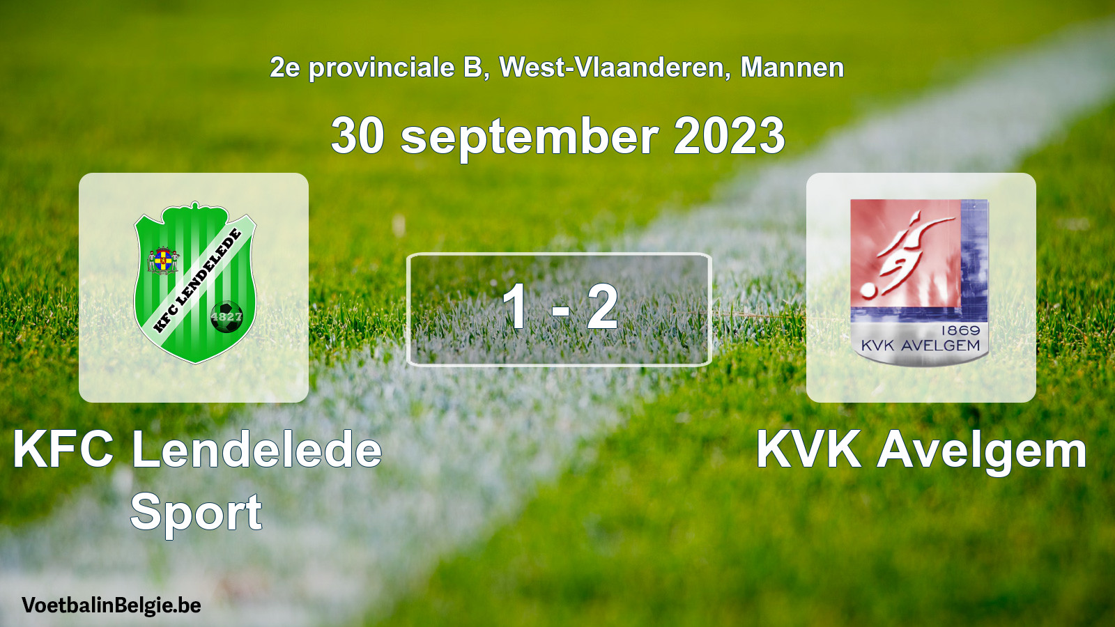 Gespeelde wedstrijd mannenvoetbal: KFC Lendelede Sport - KVK Avelgem 1 - 2 (30 september 2023)