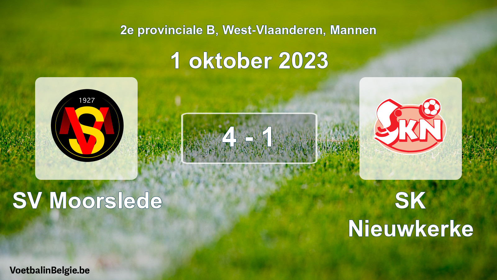 Gespeelde wedstrijd mannenvoetbal: SV Moorslede - SK Nieuwkerke 4 - 1 (1 oktober 2023)