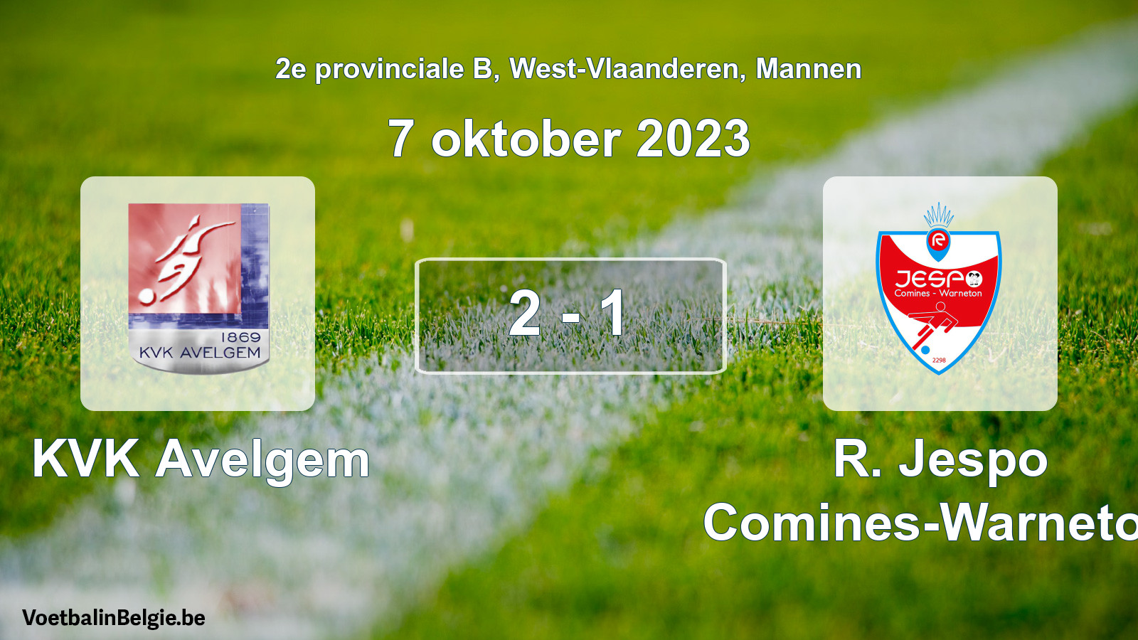 Gespeelde wedstrijd mannenvoetbal: KVK Avelgem - R. Jespo Comines-Warneton 2 - 1 (7 oktober 2023)