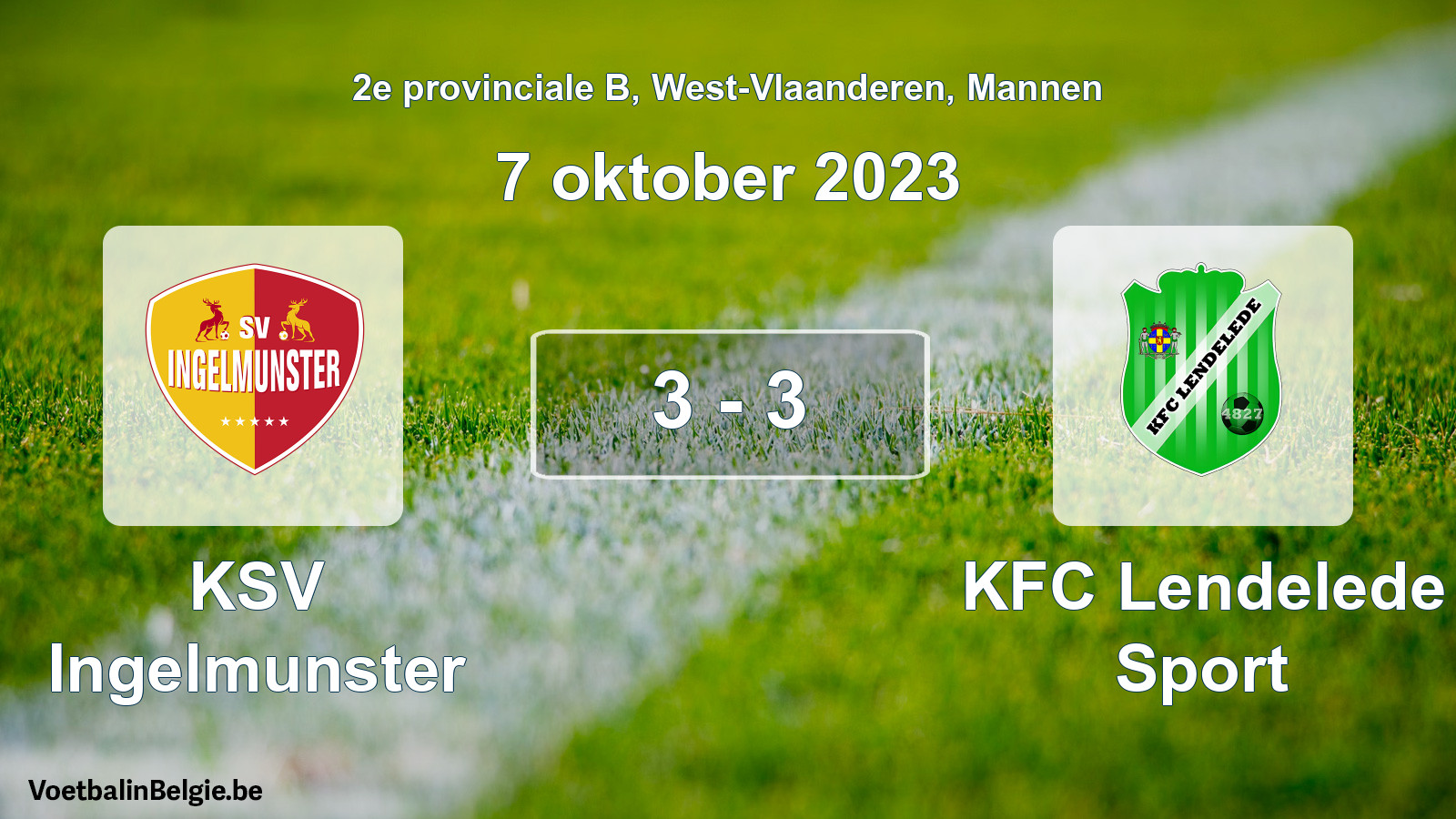 Gespeelde wedstrijd mannenvoetbal: KSV Ingelmunster - KFC Lendelede Sport 3 - 3 (7 oktober 2023)
