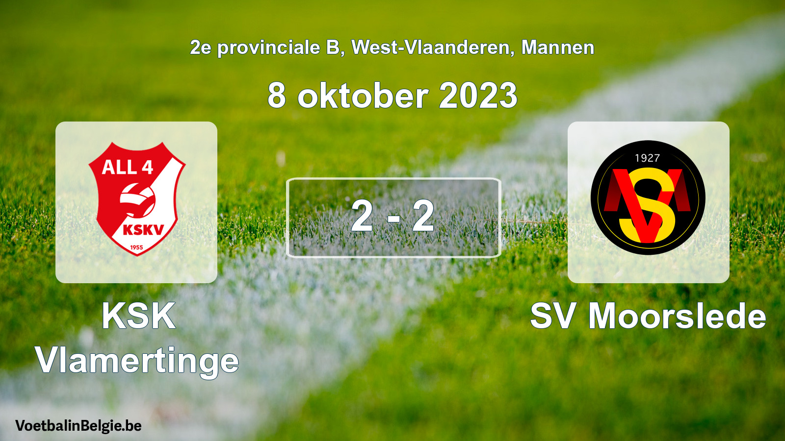 Gespeelde wedstrijd mannenvoetbal: KSK Vlamertinge - SV Moorslede 2 - 2 (8 oktober 2023)