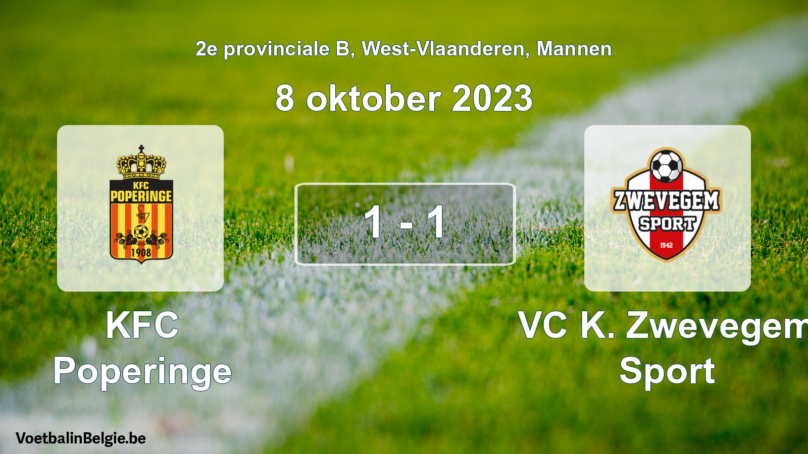 Gespeelde wedstrijd mannenvoetbal: KFC Poperinge - VC K. Zwevegem Sport 1 - 1 (8 oktober 2023)