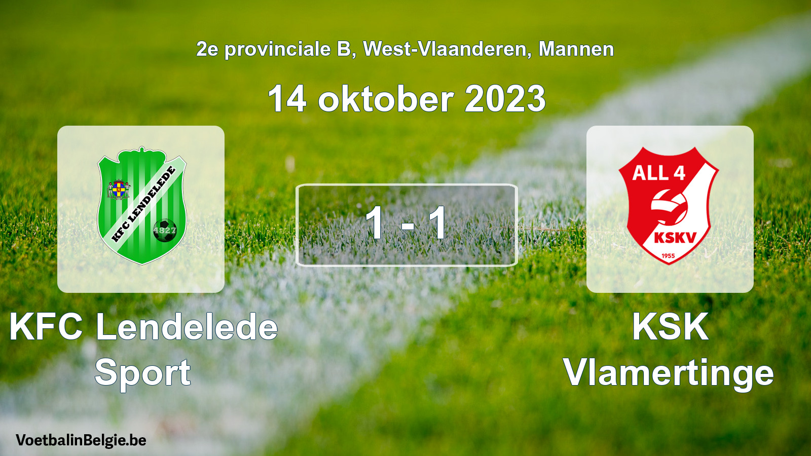 Gespeelde wedstrijd mannenvoetbal: KFC Lendelede Sport - KSK Vlamertinge 1 - 1 (14 oktober 2023)