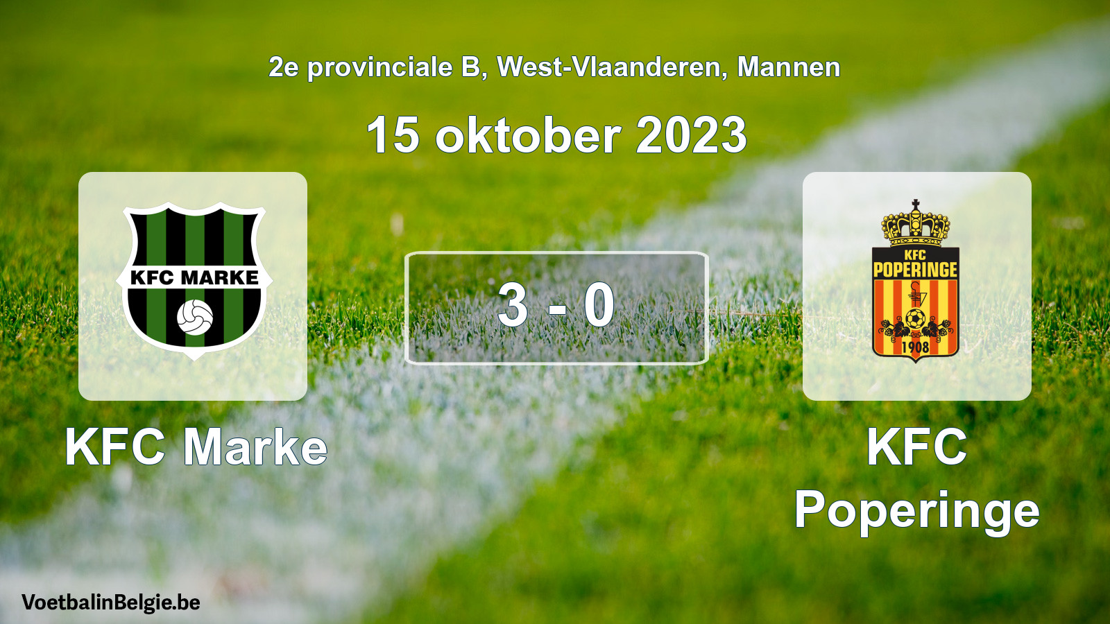 Gespeelde wedstrijd mannenvoetbal: KFC Marke - KFC Poperinge 3 - 0 (15 oktober 2023)