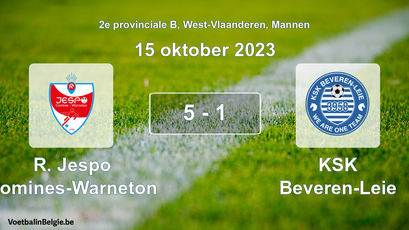 Gespeelde wedstrijd mannenvoetbal: R. Jespo Comines-Warneton - KSK Beveren-Leie 5 - 1 (15 oktober 2023)