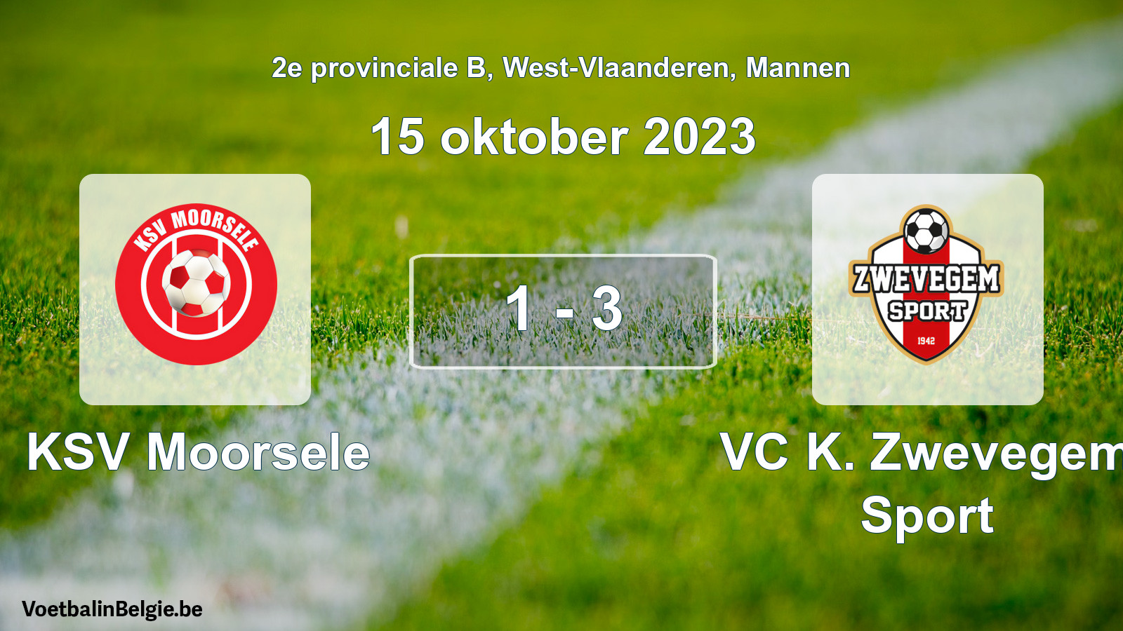 Gespeelde wedstrijd mannenvoetbal: KSV Moorsele - VC K. Zwevegem Sport 1 - 3 (15 oktober 2023)