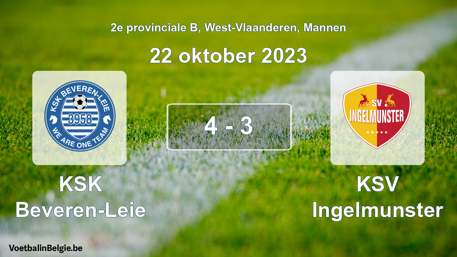 Gespeelde wedstrijd mannenvoetbal: KSK Beveren-Leie - KSV Ingelmunster 4 - 3 (22 oktober 2023)
