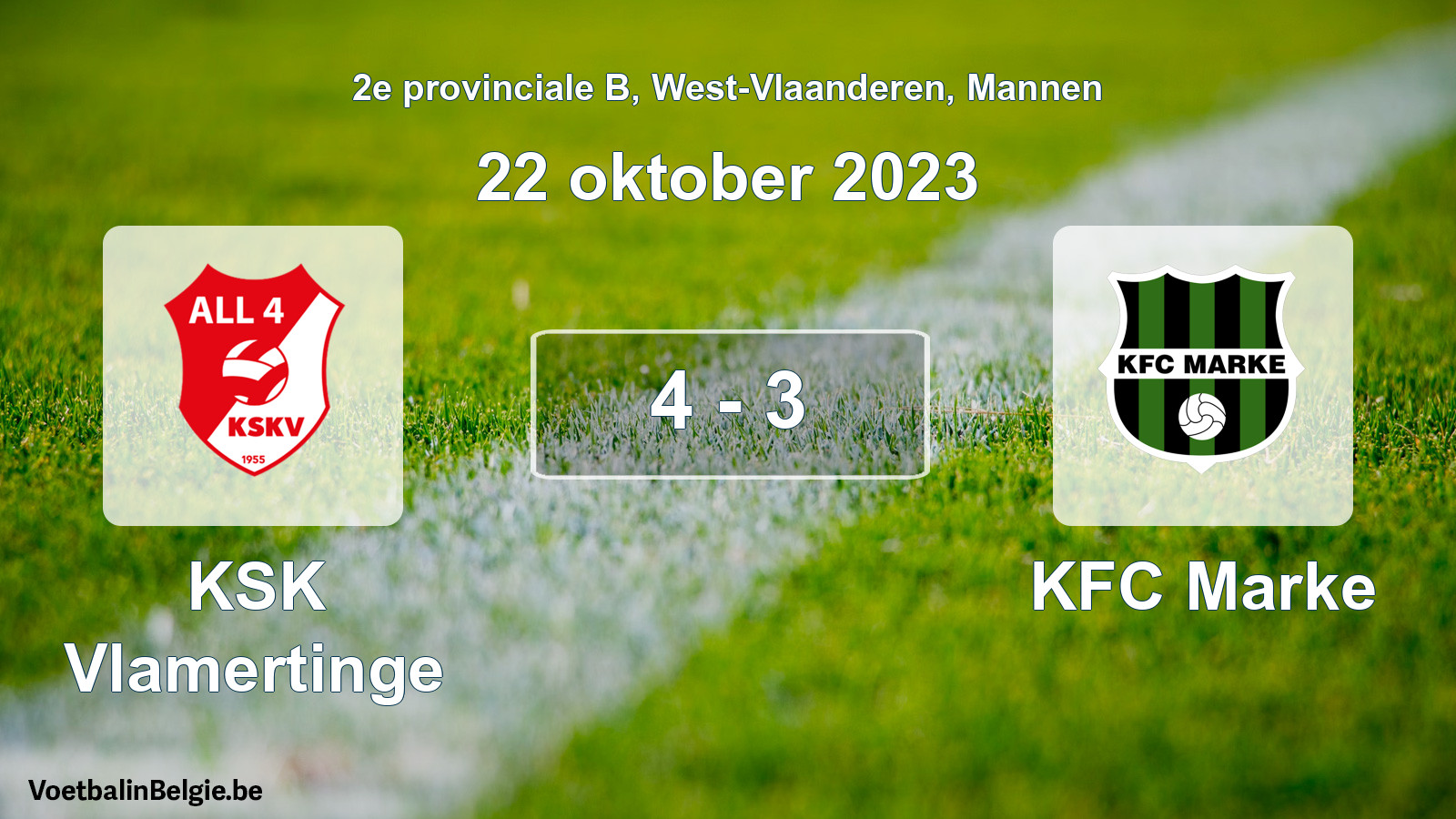 Gespeelde wedstrijd mannenvoetbal: KSK Vlamertinge - KFC Marke 4 - 3 (22 oktober 2023)