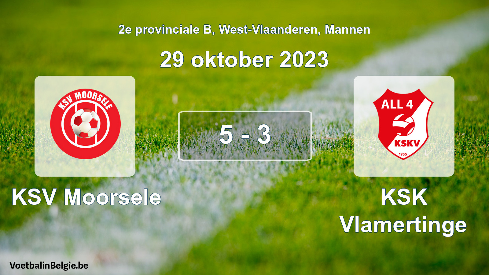 Gespeelde wedstrijd mannenvoetbal: KSV Moorsele - KSK Vlamertinge 5 - 3 (29 oktober 2023)