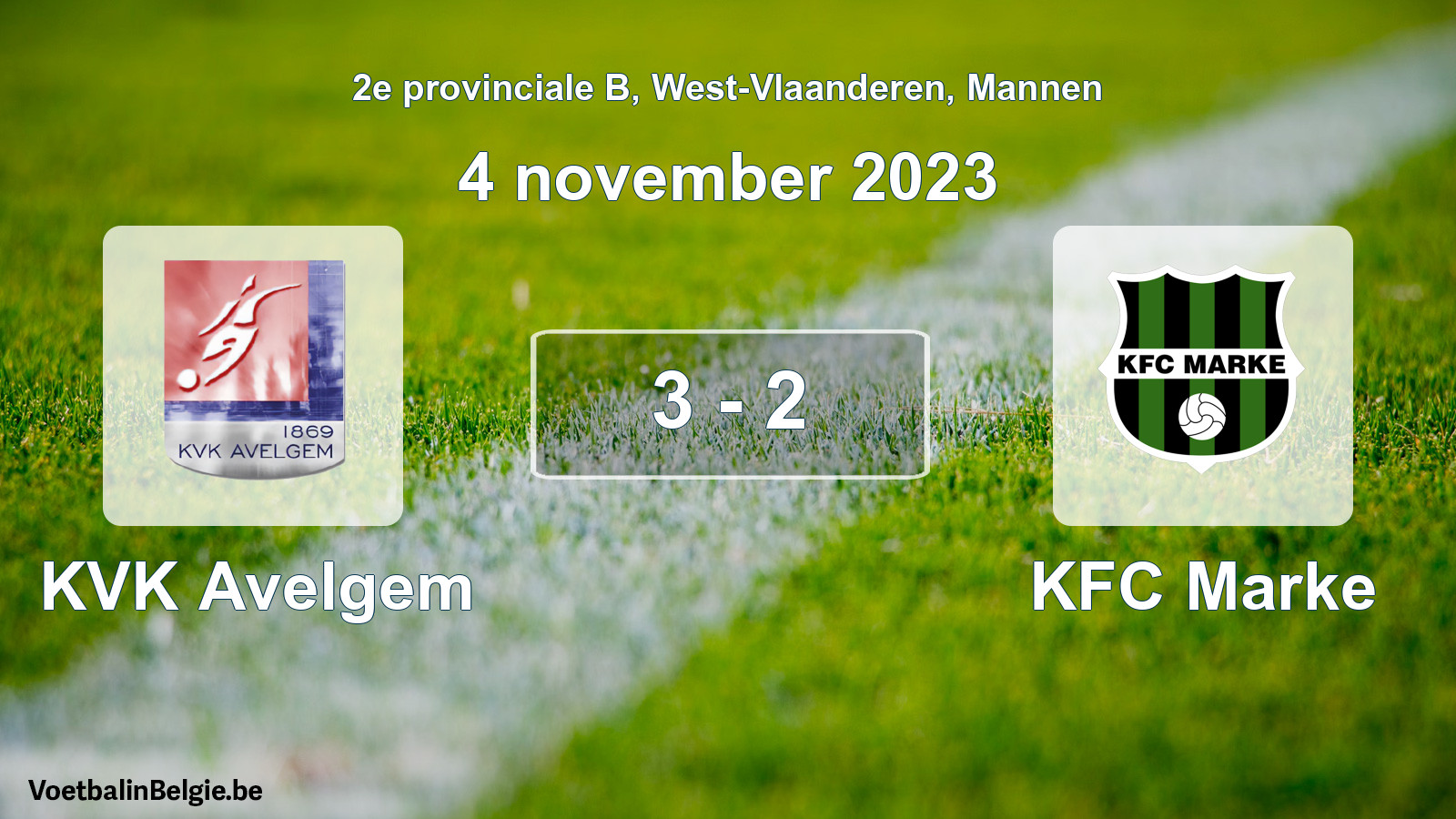 Gespeelde wedstrijd mannenvoetbal: KVK Avelgem - KFC Marke 3 - 2 (4 november 2023)