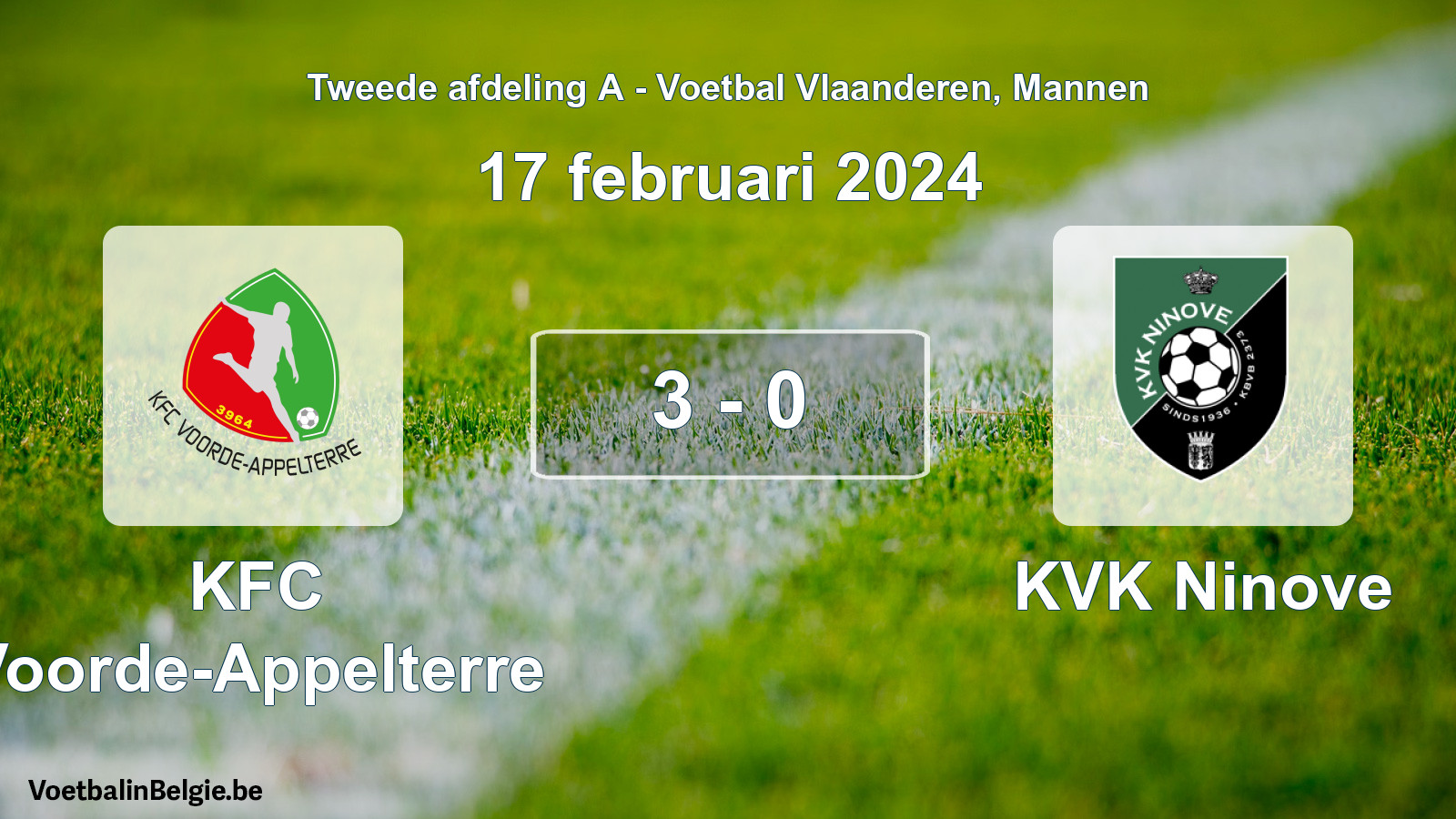 Played match men football: KFC Voorde-Appelterre - KVK Ninove 3 - 0 (17 February 2024)
