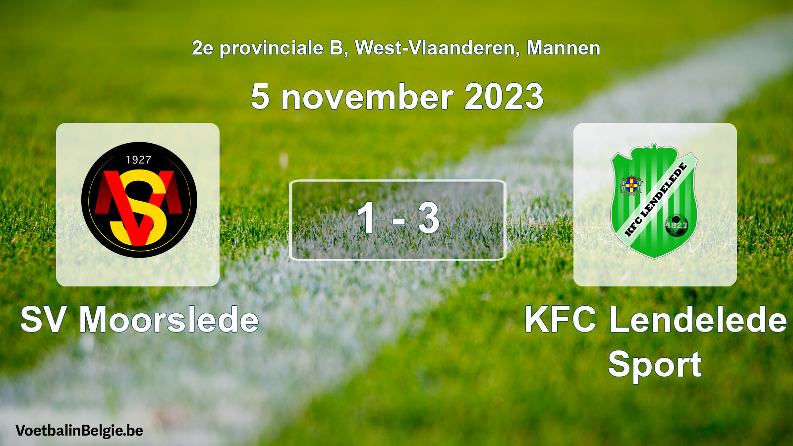 Gespeelde wedstrijd mannenvoetbal: SV Moorslede - KFC Lendelede Sport 1 - 3 (5 november 2023)