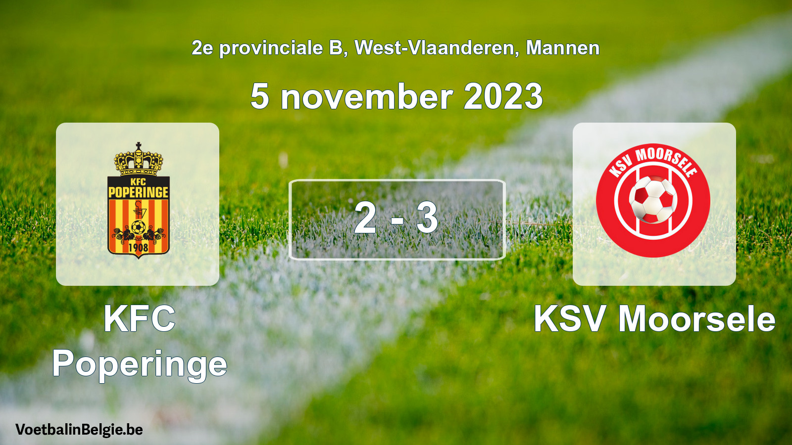 Gespeelde wedstrijd mannenvoetbal: KFC Poperinge - KSV Moorsele 2 - 3 (5 november 2023)