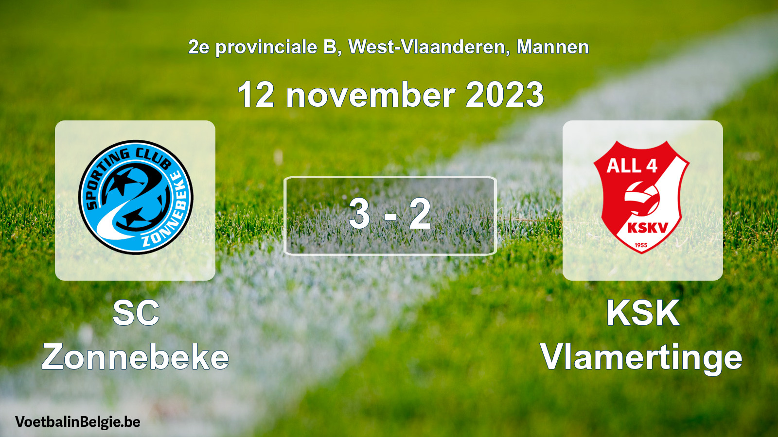 Gespeelde wedstrijd mannenvoetbal: SC Zonnebeke - KSK Vlamertinge 3 - 2 (12 november 2023)