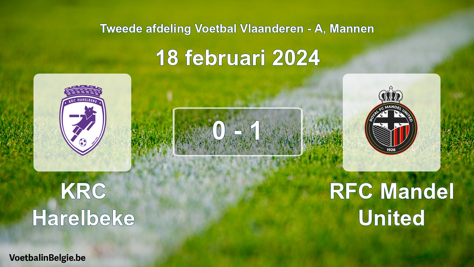 Gespeelde wedstrijd mannenvoetbal: KRC Harelbeke - RFC Mandel United 0 - 1 (18 februari 2024)
