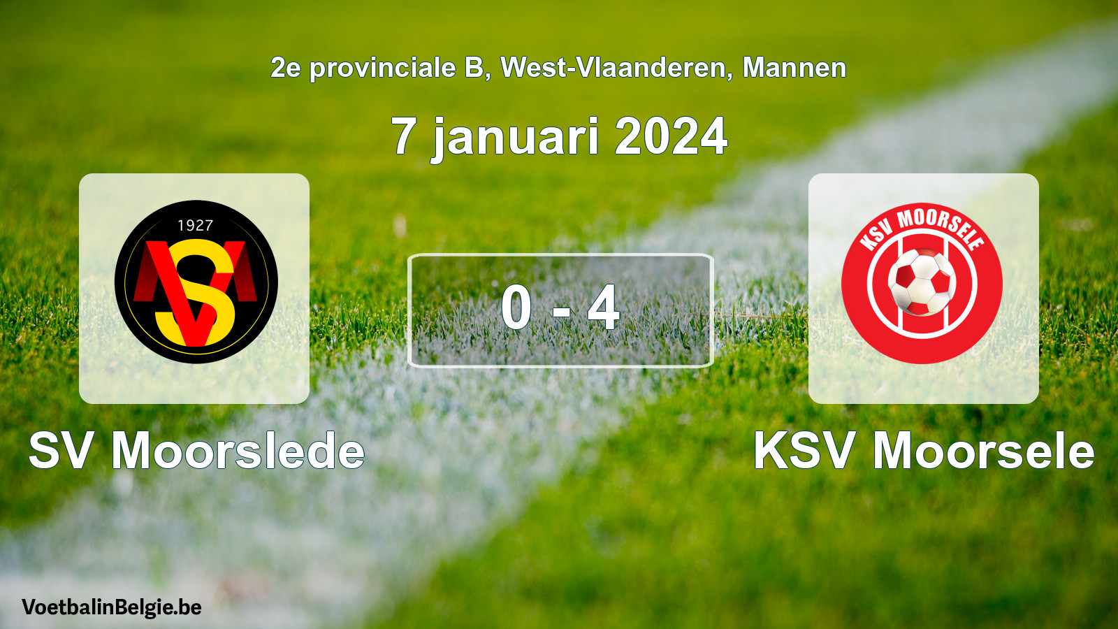 Gespeelde wedstrijd mannenvoetbal: SV Moorslede - KSV Moorsele 0 - 4 (7 januari 2024)
