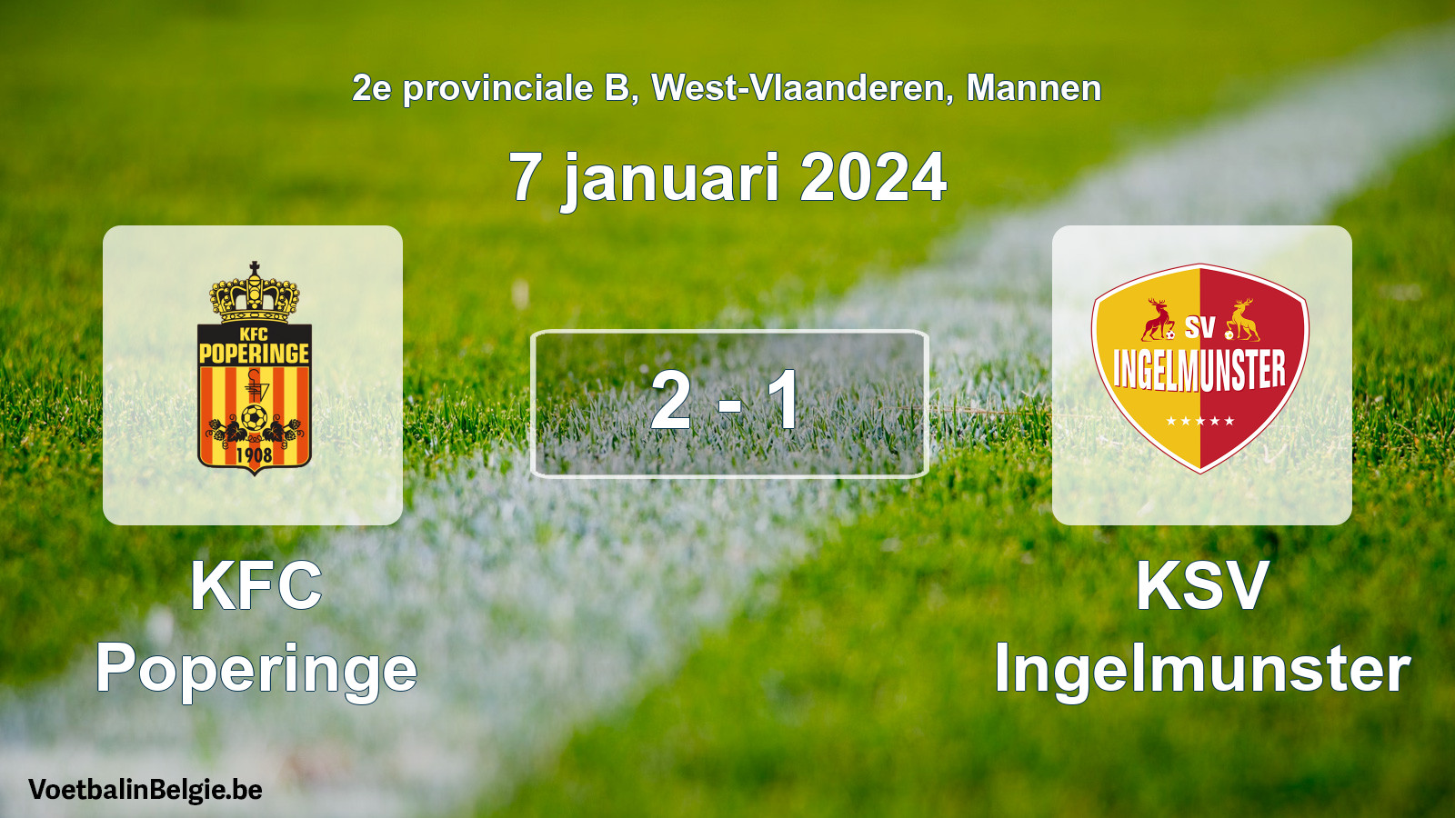 Gespeelde wedstrijd mannenvoetbal: KFC Poperinge - KSV Ingelmunster 2 - 1 (7 januari 2024)