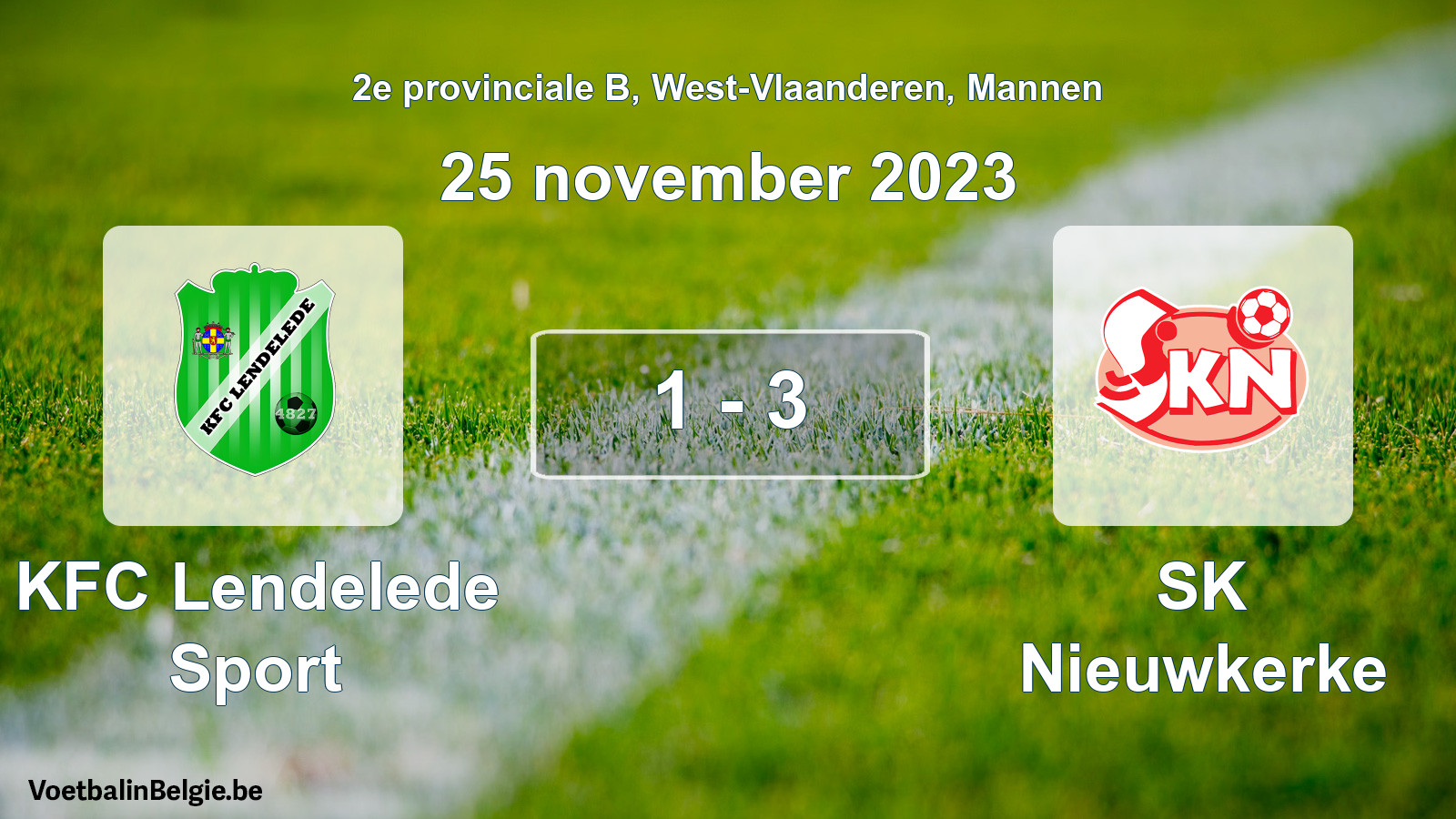 Gespeelde wedstrijd mannenvoetbal: KFC Lendelede Sport - SK Nieuwkerke 1 - 3 (25 november 2023)