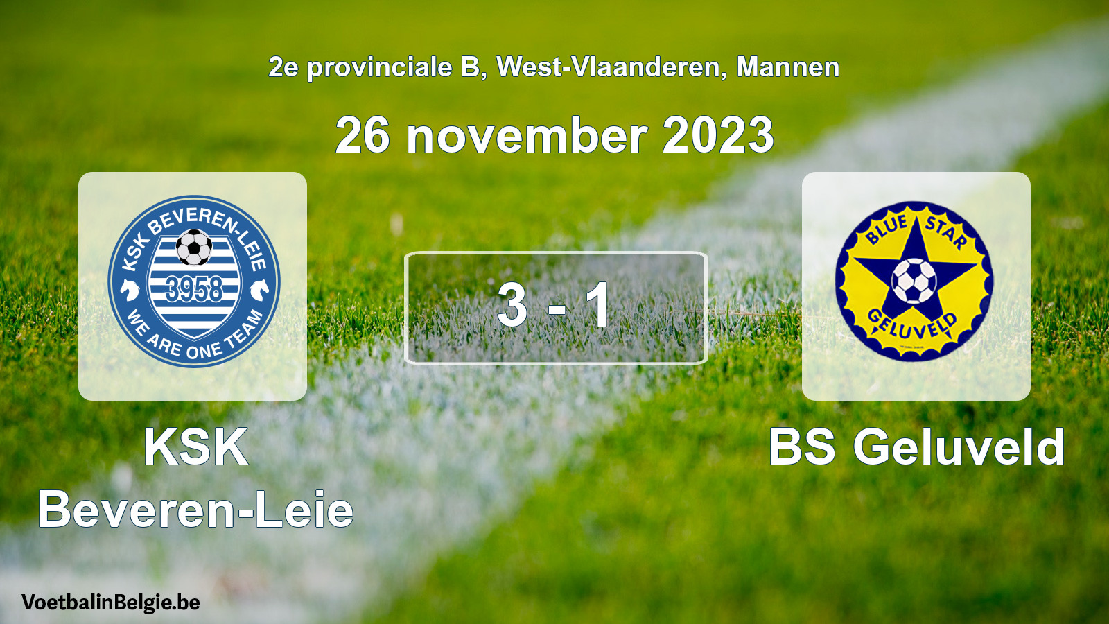Gespeelde wedstrijd mannenvoetbal: KSK Beveren-Leie - BS Geluveld 3 - 1 (26 november 2023)
