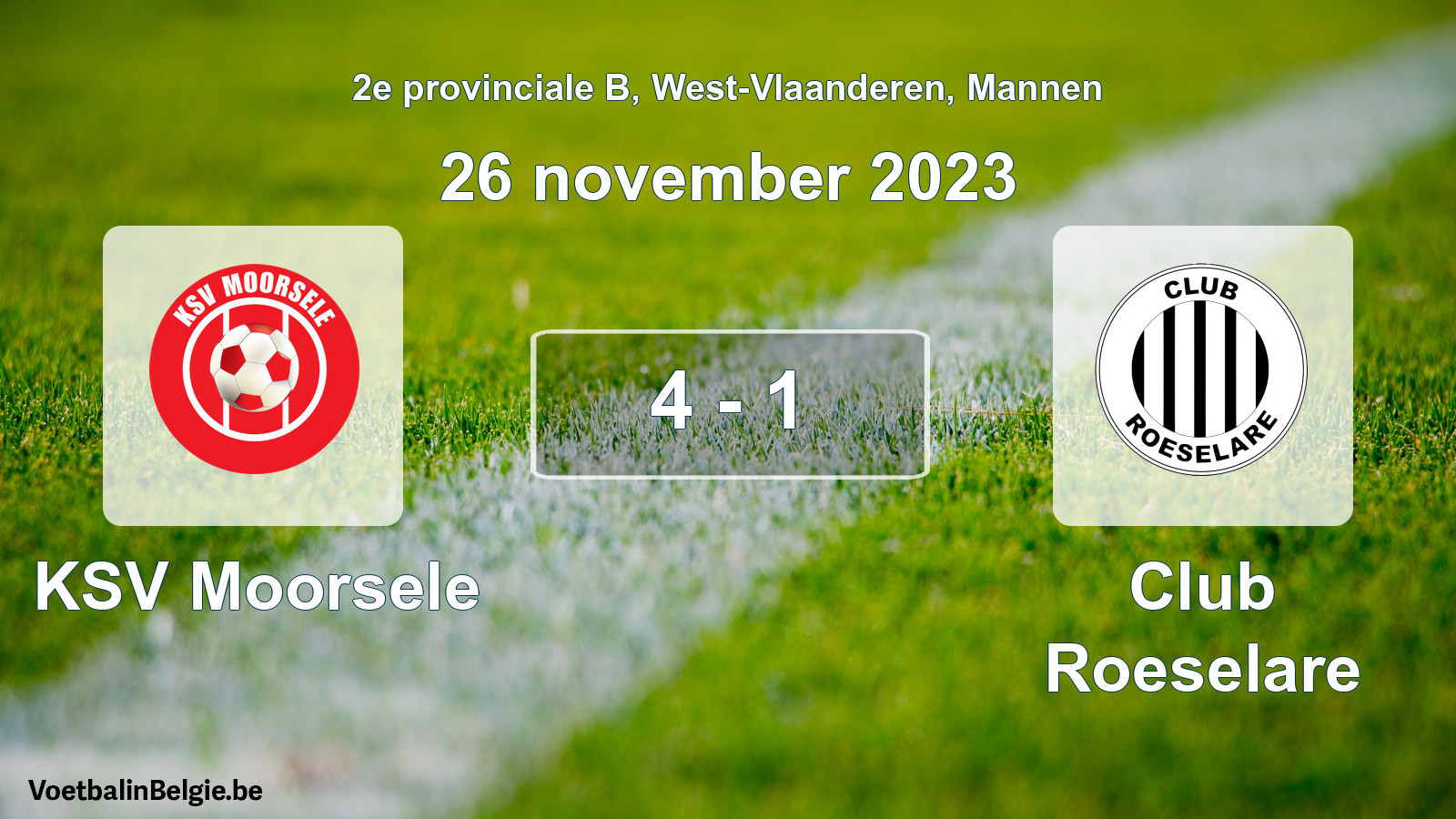 Gespeelde wedstrijd mannenvoetbal: KSV Moorsele - Club Roeselare 4 - 1 (26 november 2023)