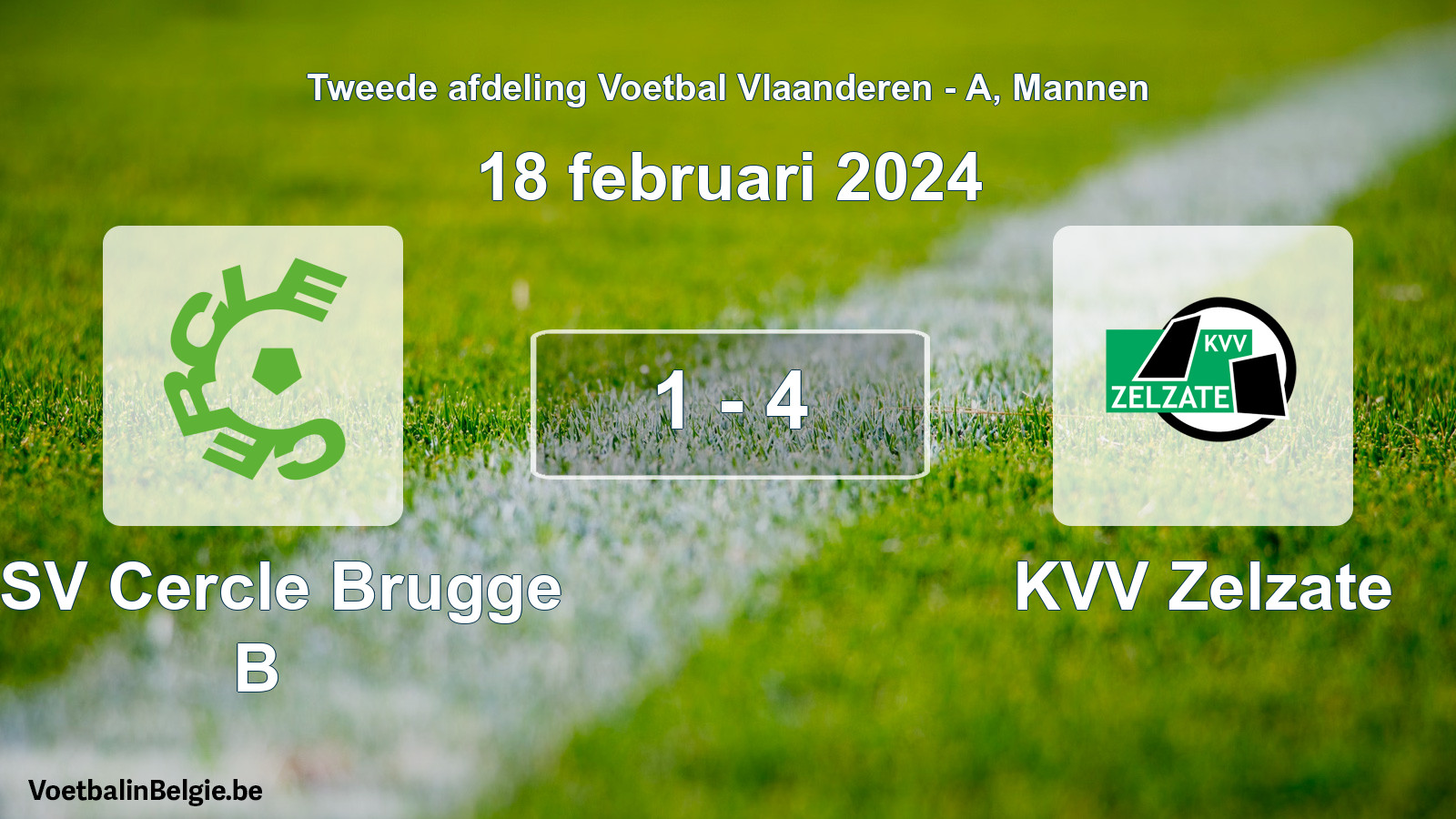 Gespeelde wedstrijd mannenvoetbal: KSV Cercle Brugge B - KVV Zelzate 1 - 4 (18 februari 2024)