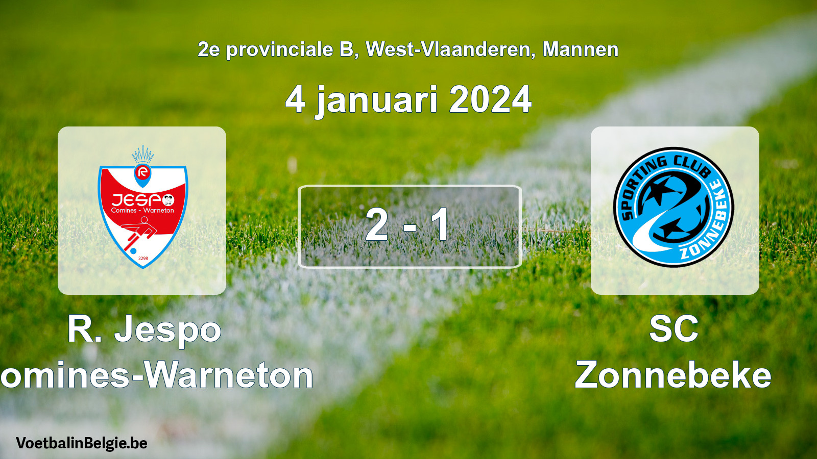 Gespeelde wedstrijd mannenvoetbal: R. Jespo Comines-Warneton - SC Zonnebeke 2 - 1 (4 januari 2024)