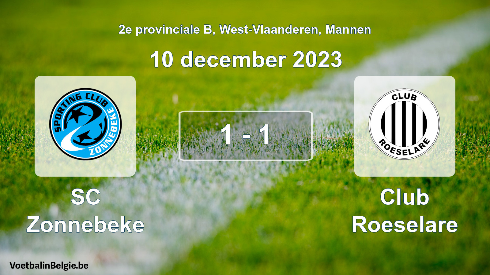 Gespeelde wedstrijd mannenvoetbal: SC Zonnebeke - Club Roeselare 1 - 1 (10 december 2023)