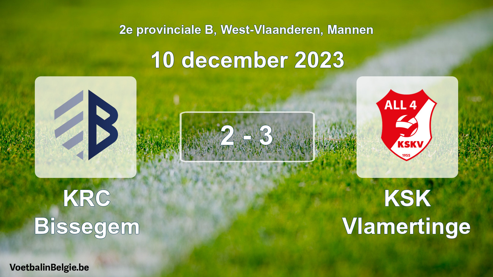 Gespeelde wedstrijd mannenvoetbal: KRC Bissegem - KSK Vlamertinge 2 - 3 (10 december 2023)